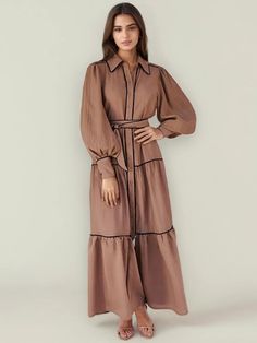 Flip Collar Single Breasted Long Sleeve Maxi Dress Sleeve Maxi Dress, Long Sleeve Maxi, Long Sleeve Maxi Dress, Single Breasted, Tankini, Maxi Dress, One Piece, Collar, Long Sleeve