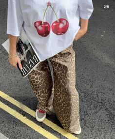 Printed Pants Outfits, Leopard Print Outfits, Leopard Jeans, Leopard Print Jeans, Leopard Pants, Vintage Cherry, Cherry Print, Printed Jeans, Mens Tee Shirts