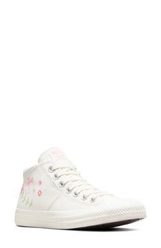 Embroidered flowers give a charming finish to a mid-top canvas sneaker with a signature lace-to-toe design. Textile upper and lining/rubber sole Imported Casual Canvas Sneakers With Embroidered Logo, Cotton Lace-up Sneakers With Embroidered Logo, Low-top Cotton Canvas Shoes With Embroidered Logo, Casual Mid-top Sneakers With Embroidered Logo, Lace-up Canvas Shoes With Embroidered Logo And White Sole, Lace-up Canvas Shoes With Embroidered Logo, Casual High-top Lace-up Sneakers With Embroidered Logo, Lace-up Cotton Canvas Shoes With Embroidered Logo, Spring High-top Sneakers With Laces