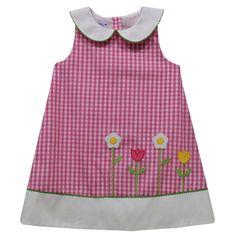 Vive La Fete - Vive La Fete Floral Gingham Shift Dress - Little Miss Muffin Children & Home Preppy Collared Dresses For Spring, Preppy Pink Dress For Spring, Preppy Pink Spring Dress, Preppy Buttoned Dresses For Spring, Cute Collared Summer Dress, Preppy Pink Sleeveless Dress, Preppy Sleeveless Summer Dress, Playful Gingham Dress For Spring, Spring Playful Gingham Dress