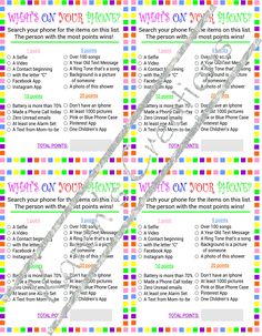 the ultimate list for what's on your phone? info sheet with colorful squares