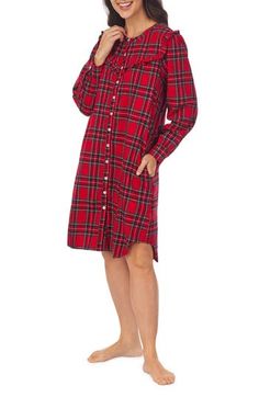 Level up your lounge game and go for ultimate comfort in this ruffled nightgown that keeps it cozy in cotton flannel. Jewel neck Long sleeves 100% cotton Machine wash, tumble dry Imported Flannel Shorts, Pajama Robe, Salzburg, Night Shirt, Cotton Flannel, Sleepwear Women, Red Plaid, Level Up, Women's Plaid Shirt