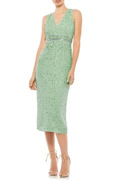 Mac Duggal Sequin Sleevess Midi Cocktail Dress | Nordstrom Short Wedding Guest Dresses, Mac Duggal Dress, Sheath Midi Dress, Mac Duggal Dresses, Sequin Midi Dress, Party Kleidung, Short Prom Dress, Short Cocktail Dress, V Neck Midi Dress