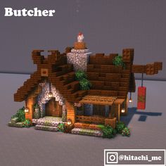 an image of a house made out of wood and stone with the words butcher above it