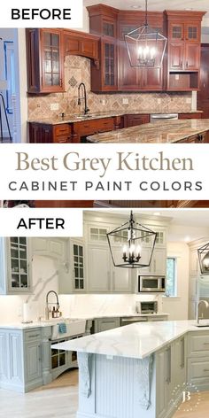 grey kitchen cabinet paint colors Comfort Gray Sherwin Williams Kitchen, Light Grey Kitchen Cabinets Paint Colors, Anew Gray Kitchen Cabinet, Grey Kitchen Cabinets Wall Color, Kitchen With Grey Cabinets, Kitchen Cabinet Paint Colors, Cream Colored Kitchen Cabinets, Grey Painted Cabinets