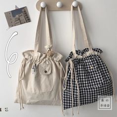 Adorable Drawstring Bag Including Bear Pins Pockets! Multiuse Shoulder Bag 1 Bag Choice Everyday Drawstring Shoulder Bag, Casual Drawstring Shoulder Bag For Everyday Use, Casual Shoulder Drawstring Bag For Everyday Use, Casual Pouch Drawstring Bag For Daily Use, Korean Bag, Plaid Tote Bag, Tote Bag With Pockets, Plaid Tote, Drawing Bag