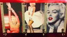 four marilyn monroe pictures are hanging on the wall