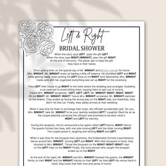 the bridal shower sign is shown in black and white, with roses on it