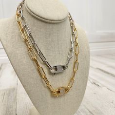 https://s3.commentsold.com/rush/products/shuLLSvPP3JYtAD0efKnFk81Nin48lPD68vRM6wA.jpg Paperclip Necklace, Everyday Necklace, Paper Clip, Stainless Steel, Silver, Gold