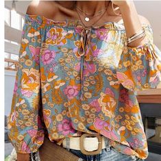 Summer Long Sleeve Blouse Multicolor Blouse For Vacation, Trendy Fall Vacation Blouse, Trendy Fall Blouse For Vacation, Orange Tops For Fall Day Out, Orange Fall Blouse For Day Out, Trendy Blouse For Vacation In Fall, Orange Blouse For Fall Day Out, Trendy Orange Spring Blouse, Trendy Orange Blouse For Spring