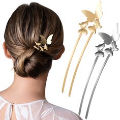 PRICES MAY VARY. 【Size About】Metal hair chopstick is about 5.71inch/14.5cm long, 1.57inch/4cm wide. 【U Shaped】Butterfly french hair pins featured with U shaped design, which can insert into the hair easily and show the beautiful pattern well. Its wave design helps to hold your hair firmly and is not easy to fall off. 【High Quality】The gold silver hair forks are made of high-quality alloy, which is lightweight, sturdy. The flower decoration on the metal hair clip not only looks beautiful, but als French Hair Pins, Hair Forks, Chopstick Hair, U Shaped Hair, Retro Hair, Hair Fork, French Retro, Metal Hair Clips, French Hair