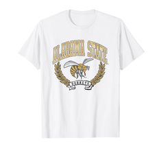 PRICES MAY VARY. Officially Licensed Alabama State University apparel. Show your support for the Hornets with this ASU logo apparel! The soft material and digitally printed logo make this a great addition to any Alabama State Hornets apparel collection! Wear this fan favorite Alabama State Hornets apparel to the big game or just hanging out around the house. The unique vintage logo will let everyone know your affiliation with ASU! Lightweight, Classic fit, Double-needle sleeve and bottom hem White Logo Print T-shirt For School, White Short Sleeve Top With University Logo, White Team Spirit School T-shirt, White Team Spirit T-shirt For School, School T-shirt With Logo Print, Crew Neck, White School Spirit T-shirt With Logo Print, White T-shirt With University Logo For Fans, White University Logo T-shirt For Fans, White Crew Neck T-shirt With University Logo