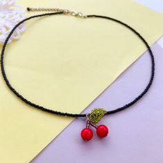 Stray kids Jeongin inspired necklace | black cherry necklace | Yang Jeong-in black choker | kpop korean style | asian fashion idol jewelry Cute Black Choker Necklace, Cute Adjustable Black Choker, Handmade Kpop Style Black Jewelry, Handmade Black Kpop Jewelry, Black Handmade Kpop Jewelry, Handmade Black Kpop Style Jewelry, Black Kpop Style Necklace For Gift, Jeong In, Cherry Necklace