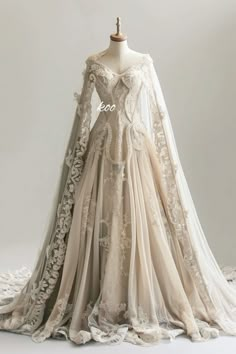 Fantasy Themed Wedding Dresses, Westeros Wedding Dress, Elves Wedding Dress, Fantasy Gown Aesthetic, Ethereal Dress Goddesses Wedding, Medieval Fantasy Wedding Dress, Lacy Wedding Dresses With Sleeves, Wiccan Wedding Dress, Fantasy Wedding Dress Goddesses