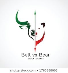 bull versus bear logo design with green and red colors on white background, suitable for business