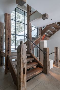 the stairs are made out of wooden planks