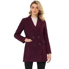 The long trench coat is shaped in a classic double-breasted cut. This soft, elegant coat with a tie around the waist detail is a classic look and will keep you warm in the cool weather. Whether you want to dress up your look or just stay warm in casual winter, it is a better choice for you. The self tie belt style is flattering and fits more different body shape. Winter Formal Blazer Dress With Double Button Closure, Elegant Solid Double-breasted Blazer Dress, Elegant Winter Blazer Dress For Business Casual, Double-breasted Pea Coat For Office In Fall, Double-breasted Pea Coat For Office In Winter, Double-breasted Winter Pea Coat For Office, Winter Double-breasted Pea Coat For Office, Double-breasted Pea Coat For Winter Office Wear, Double-breasted Pea Coat For Fall Office Wear