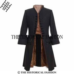 New Men Victorian Frock Coat, Colonial Frock Coat, Medieval Jacket, Military Frock Coat, Steampunk Frock Coat Black Wool Jacket By Historical Fashion With Worldwide Expedited Shipping Introducing Our Premium Frock Coat We are excited to present our colonial frock coat, a perfect blend of style, comfort, and durability, meticulously crafted to meet your fashion needs. Jacket Characteristics: Color: Black Our classic black color offers a versatile and timeless look suitable for any occasion. Mater Medieval Style Outerwear With Buttons For Fall, Medieval Style Fall Outerwear With Buttons, Medieval Fall Outerwear With Buttons, Historical Costume Outerwear With Buttons, Medieval Style Black Outerwear With Buttons, Black Fitted Medieval Outerwear, Victorian Black Outerwear With Buttons, Victorian Black Outerwear For Costume Party, Fitted Historical Outerwear For Fall