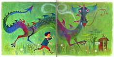 two children's books with dragon illustrations on them