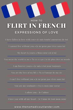 the french flag is shown with text that reads how to flirt in french compliments