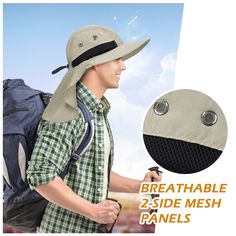 Solaris outdoor sun protection hat is perfect for camp, hiking, kayaking, gardening, traveling, fishing, beach, pool or any other outdoor sport activity for all season use! Features: - Made of protective micro-fiber features in 100 SPF/ UPF 50 to prevent sun burn. - Light-weight, foldable, easy to carry. - Wide brim and neck cover provides additional sun protection. - One size fits most adult. - Mesh on both sides design, great ventilated to keep you cool in summer. - Moisture-dispersing sweatband with adjustable rear drawstring, windproof, breathable, quick-drying - Great gift for men and women - This hat can be used as a Fishing hat, Sun Protection hat, Gardening hat, Safari hat, Boating hat, Travel hat, Hiking hat, Hunting hat, and Outdoor hat. SKU: 1SLSH912 Package included: 1 x Fishin Adjustable Durable Bucket Hat For Camping, Durable Adjustable Bucket Hat For Camping, Summer Windproof Sun Hat For Hiking, Windproof Wide Brim Sun Hat For Fishing, Windproof Wide Brim Sun Hat For Beach, Breathable Brimmed Bucket Hat For Camping, Wide Brim Windproof Sun Hat For The Beach, Durable Adjustable Bucket Hat For Outdoor, Adjustable Bucket Sun Hat For Outdoor Activities