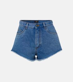 Denim shorts in blue - Etro | Mytheresa High-waist Cotton Jean Shorts With Belt Loops, High Waist Cotton Jean Shorts With Belt Loops, Summer Shorts With Button Zip Fly, Cotton Shorts With Frayed Hem, Cotton Shorts With Five Pockets, Cotton Jean Shorts With Belt Loops, Mid-rise Cotton Jean Shorts With Belt Loops, Trendy Shorts With Five Pockets, High Rise Cotton Shorts With Five Pockets