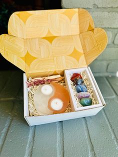 Harmony and Balance Gift Box with Yin and Yang Selenite tealight holder, Palo Santo bundle, healing crystal tumbles, and Selenite wand for peace and positivity Spiritual Christmas Gifts, Spiritual Christmas, Orange Selenite, Selenite Wand, Selenite Wands, Mini Candles, White And Orange, Candle Box, Yin And Yang