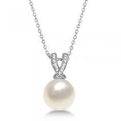 Paspaley Cultured South Sea Pearl & Diamond Pendant 14K White Gold (12mm) - Allurez.com White Akoya Pearl Necklace With Diamond Accents, Pearl Necklace With Diamond Accents, Round Pearl Necklace With Diamond Accents, Fine Jewelry Pearl Necklace With Brilliant Cut Round Pendant, Pearl White Diamond Pearl Necklace With Pearl Charm, Pearl White Pearl Charm Necklace With Diamond, Diamond White Pearl Drop Necklace, Diamond White Pearl Pendant Necklace, Diamond White Round Cut Pearl Jewelry