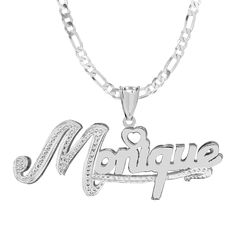 Our Personalized Double-Plate Name necklace with first letter is filled with beading and is available in Sterling Silver and Gold over Sterling Silver. The name can be personalized with a name of up to 10 characters (Letters only, NO numbers, or special characters). Customizable With: Names, or Words Closure: Lobster Clasp Metal Selection: Sterling Silver 14k Gold over Silver Customizable White Gold Initial Pendant Necklace, Customizable Nameplate Necklace In White Gold, Customizable White Gold Nameplate Necklace, Custom Name Pendant Necklace, Custom Silver Necklace With Names For Birthday, Customized Silver Nameplate Necklace, Custom Silver Necklace For Birthday With Names, Silver Pendant Necklace With Names, Customized Silver Pendant Name Necklace