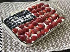 an american flag dessert with strawberries and blueberries