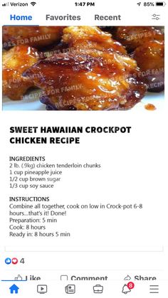 the menu for sweet hawaiian crockpot chicken recipe