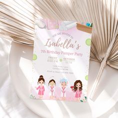 Pamper Party Invitation Template is perfect for girl's birthday party. Spa party themed invite is full of fun and cute design elements like makeup kit, lipstick and more. Kids birthday are special and this invite can help it make a memorable bday party ★ A unique way to invite your guests and save money by editing and printing the files yourself!  Or send them as an electronic invite by emailing or texting your guests! ★ ★ MATCHING ITEMS ★ https://www.etsy.com/shop/ExclusiveHouse?search_query=S10 You will receive a link to edit your digital design, no printed items will be shipped! Simply edit using your computer, laptop or phone, no software required! -------------------------------------------------------- WHAT DO I RECEIVE? -------------------------------------------------------- ★ A PD Spa Party Invite, Spa Birthday Invitations, Girls Pamper Party, Spa Party Invitations, Spa Birthday Parties, Spa Birthday, Pamper Party, Makeup Party, Spa Party