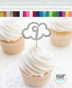 cupcake toppers / cake picks - glitter clouds