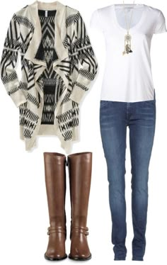 Stylish Outfits Cold Weather, Heavy Winter Outfits, Cardigan Sweater Outfit, Comfy But Stylish Outfits, Winter Jackets For Women, Mode Ab 50, Outfits Cold Weather, Black And White Aztec, Outfits With Boots