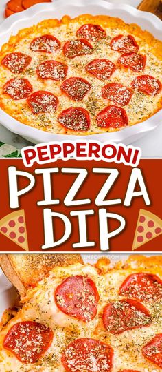 pepperoni pizza dip recipe with cheese and pepperoni on top