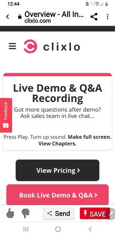 the live demo and q & a recording app is displayed on an iphone screen, with text below it