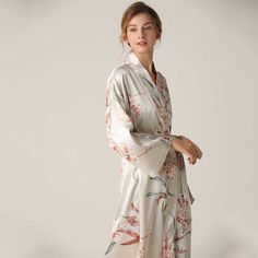 Silk Robes and Kimono PJ Set | Eiyo Kimono Boho Pajamas, Gown Simple, Kimono Gown, Women Robe, Bath Robes For Women, Tie Waist Shirt, Mock Neck Mini Dress, Bath Robes, Robes For Women