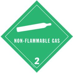 a green diamond shaped sign with the words non - flammable gas on it