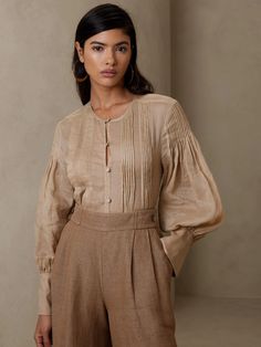 Ramie Pintuck Blouse | Banana Republic Beautiful Blouses For Women Classy, Intentional Wardrobe, Banana Fiber, Pintuck Blouse, Cuban Art, Grown Women, Banana Republic Women, Banana Republic Dress, Beautiful Blouses