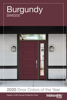 the front door is maroon and white with black trim