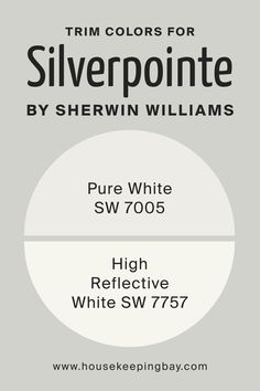 Best Trim Colors for Silverpointe SW 7653  by Sherwin-Williams Passive Sherwin Williams, Best Trim Colors, Sw Pure White, Best Paint For Trim, Gossamer Veil, Ceiling Paint Colors, Trim Paint Color, Sherwin Williams White, Interior Wall Colors