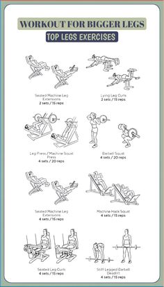 an exercise poster with instructions on how to work out for bigger legs, including exercises