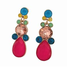 Show Off Your Dazzling Appeal With These Colorful Pink And Blue Linear Drop Earrings From Kelly & Katie. This Pair Features Bold Rhinestones For Added Sparkle! Gold-Toned Metal, Rhinestones, & Acrylic Post Back 1¾" Drop ½" Width Imported Discounts Offered For All Multi-Item Bundles. Vibrant Pink Jewelry For Party, Black And White Earrings, Teardrop Dangle Earrings, Cubic Zirconia Earrings, Purple Stones, Crystal Stud Earrings, Zirconia Earrings, Crystal Drop Earrings, White Earrings