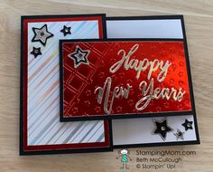 a happy new year card with stars on it