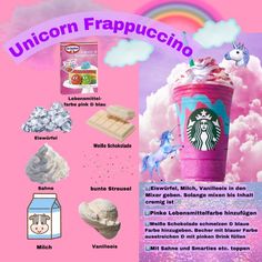 the unicorn frappuccino ice cream is on display with other items around it