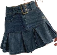 Pleated Denim Mini Skirt, Preppy Punk, Denim Pleated Skirt, Pleated Denim Skirt, Pleaded Skirt, A Line Denim Skirt, Soft Girl Clothes, Egirl Clothes, Pleated Denim