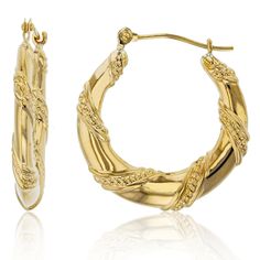 "1\" Italian Milgrain Twisted Hoop Earrings Real 14K Yellow Gold Metal : Real 14K Yellow Gold (Properly Stamped, 14K) Condition : Brand New Finish : Polished Avg. Weight : 1.40 grams Length : 1\" = 26mm Width : 3/32\" = 3mm Clasp/Bail : Snap Bar All of our items are brand new and are shipped with a gift box." Anniversary Yellow Gold Hinged Hoop Earrings, Gold Hinged Earrings For Anniversary, Diamond Cut Gold Plated Hoop Earrings For Anniversary, Anniversary Gold Plated Diamond Cut Hoop Earrings, Anniversary Gold-plated Diamond Cut Hoop Earrings, Hinged Hoop Earrings For Anniversary, Hallmarked Yellow Gold Hoop Earrings, Small Hoop Hinged Earrings For Anniversary, Hallmarked Hoop Huggie Earrings For Anniversary