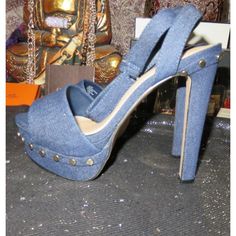 Elevate Your Style With The Shoedazzle Alana Chambray Blue Denim Studded Slingback Platform Heels. These Size 8.5 Heels, True To Size, Exude A Unique Blend Of Fashion And Comfort. Brand New/Box Is Damaged Denim Platform Heels With Open Toe, Denim Blue Open Toe Platform Heels, Denim Open Toe Sandals For Party, Denim Heels With Ankle Strap, Chic Denim Platform Heels, Denim Platform High Heels, Denim High Heels With Heel Strap, Denim Open Heel Party Heels, Blue Fitted Slingback Pumps For Spring