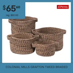 four woven baskets are on sale for $ 65 00