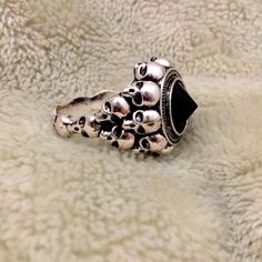 This Is A Brand New Ring That Has Never Been Worn Before Black Metal Grunge Rings, Grunge Black Metal Rings, Grunge Style Black Metal Rings, Black Sterling Silver Punk Rings, Black Metal Punk Rings, Black Punk Metal Rings, Punk Style Black Metal Rings, Black Metal Skull Ring Gift, Black Metal Skull Ring As Gift